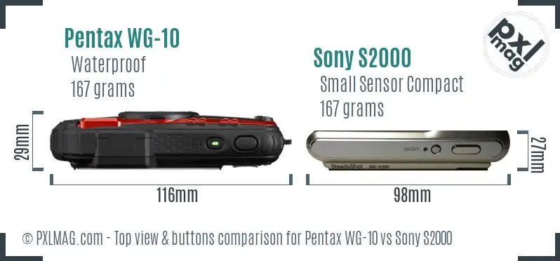 Pentax WG-10 vs Sony S2000 top view buttons comparison