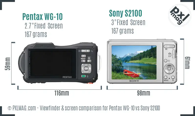 Pentax WG-10 vs Sony S2100 Screen and Viewfinder comparison