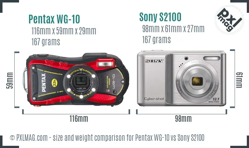 Pentax WG-10 vs Sony S2100 size comparison