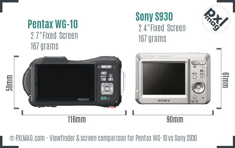 Pentax WG-10 vs Sony S930 Screen and Viewfinder comparison
