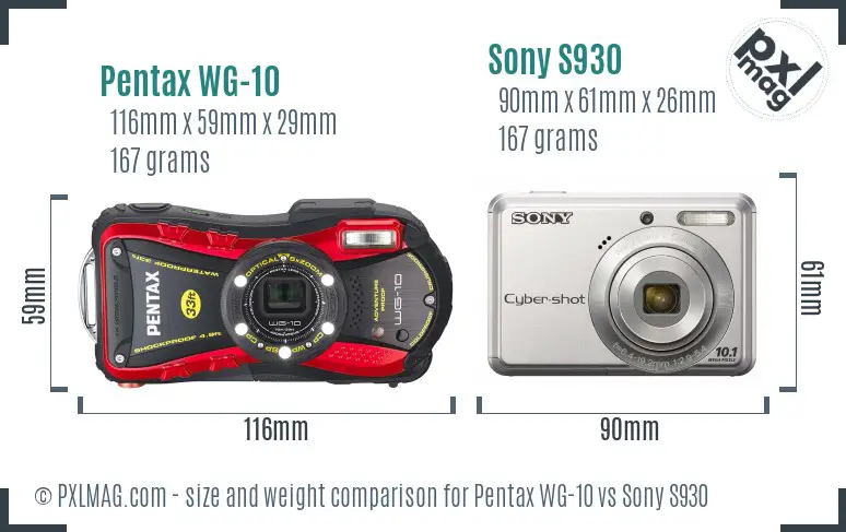 Pentax WG-10 vs Sony S930 size comparison