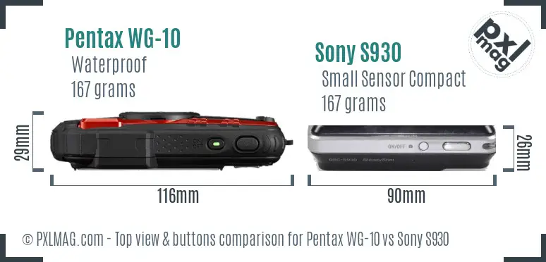 Pentax WG-10 vs Sony S930 top view buttons comparison