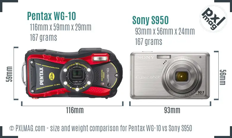 Pentax WG-10 vs Sony S950 size comparison