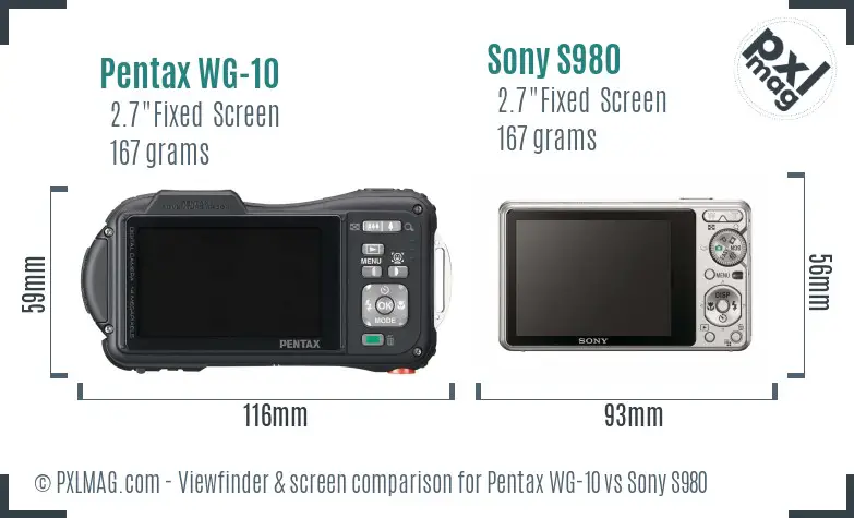 Pentax WG-10 vs Sony S980 Screen and Viewfinder comparison