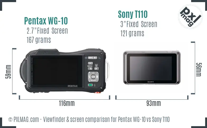 Pentax WG-10 vs Sony T110 Screen and Viewfinder comparison