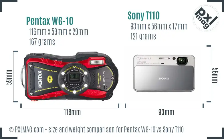 Pentax WG-10 vs Sony T110 size comparison