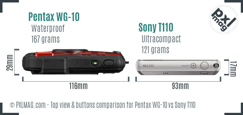 Pentax WG-10 vs Sony T110 top view buttons comparison