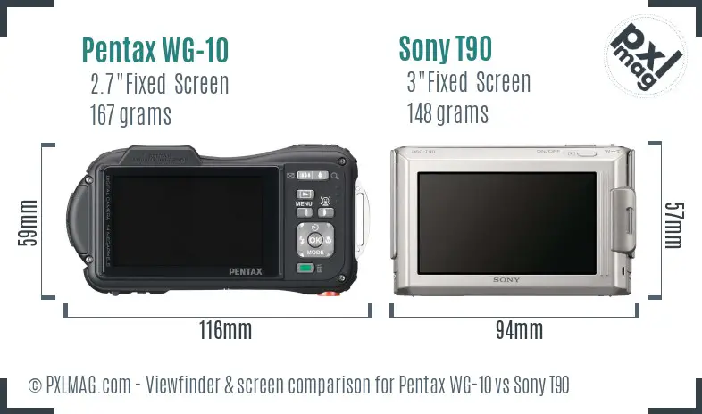 Pentax WG-10 vs Sony T90 Screen and Viewfinder comparison