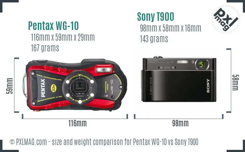 Pentax WG-10 vs Sony T900 size comparison