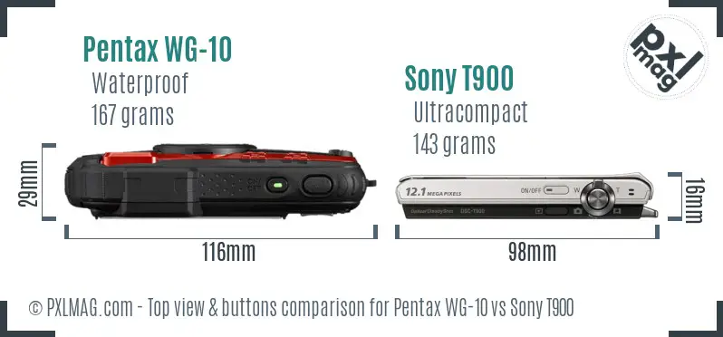 Pentax WG-10 vs Sony T900 top view buttons comparison