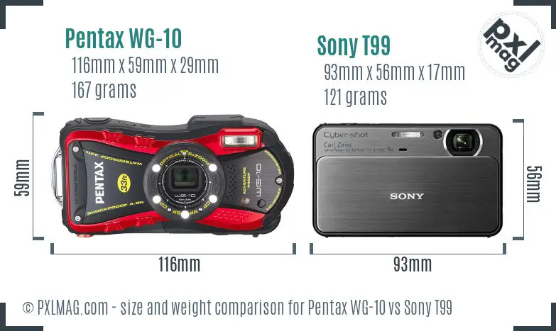 Pentax WG-10 vs Sony T99 size comparison