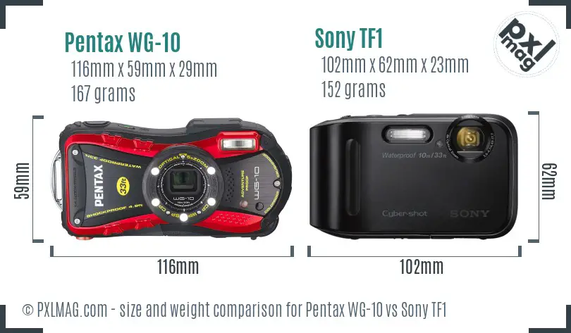 Pentax WG-10 vs Sony TF1 size comparison