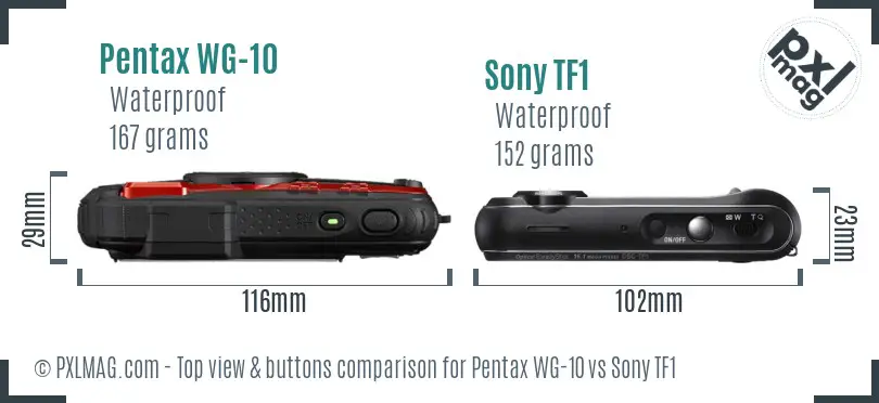 Pentax WG-10 vs Sony TF1 top view buttons comparison