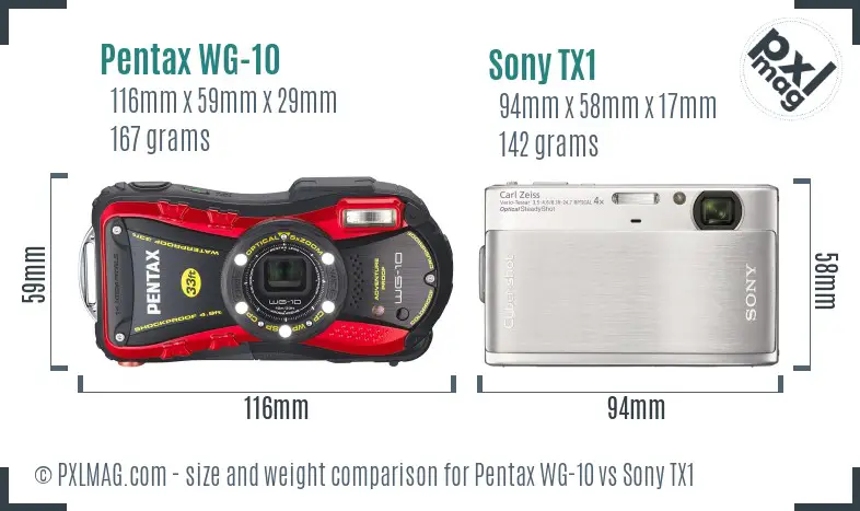 Pentax WG-10 vs Sony TX1 size comparison
