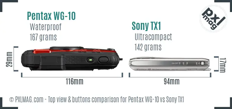 Pentax WG-10 vs Sony TX1 top view buttons comparison