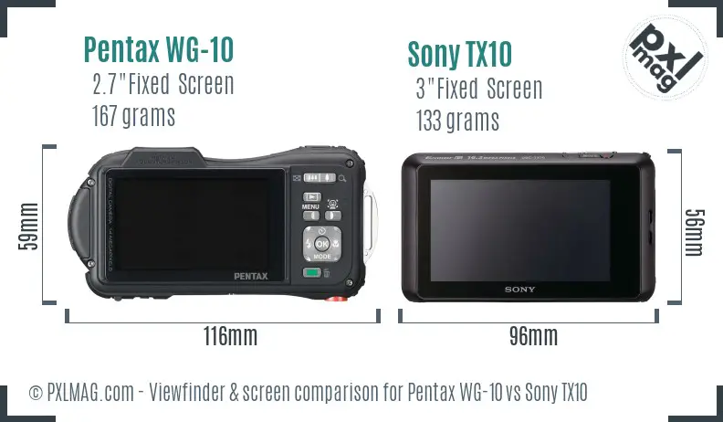 Pentax WG-10 vs Sony TX10 Screen and Viewfinder comparison