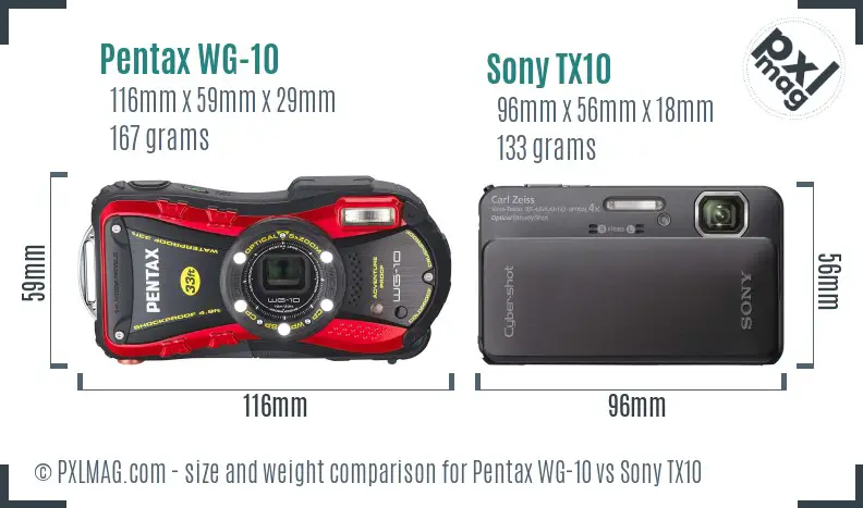 Pentax WG-10 vs Sony TX10 size comparison