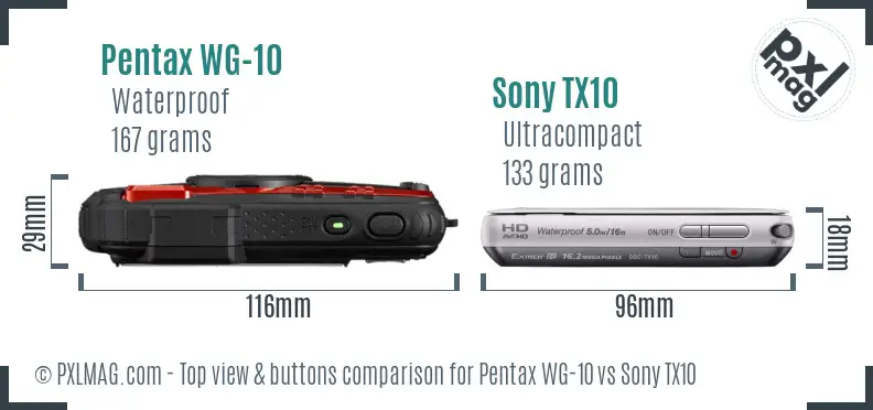 Pentax WG-10 vs Sony TX10 top view buttons comparison