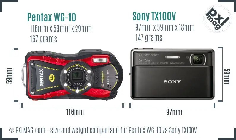 Pentax WG-10 vs Sony TX100V size comparison