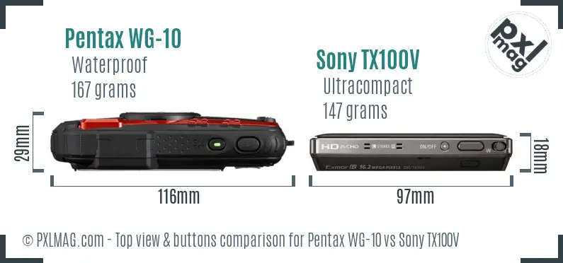 Pentax WG-10 vs Sony TX100V top view buttons comparison