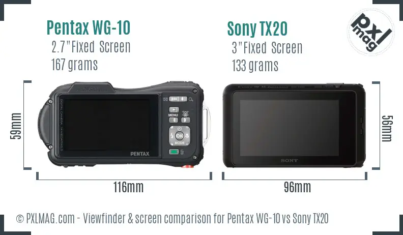 Pentax WG-10 vs Sony TX20 Screen and Viewfinder comparison