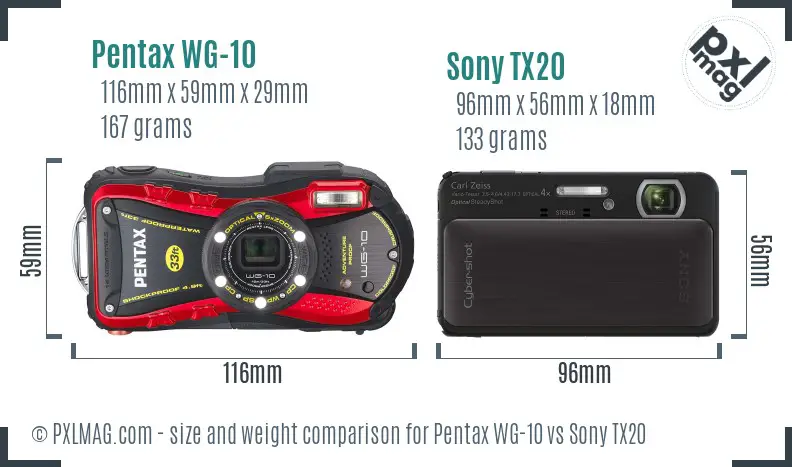 Pentax WG-10 vs Sony TX20 size comparison