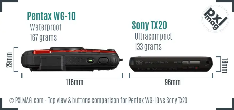 Pentax WG-10 vs Sony TX20 top view buttons comparison