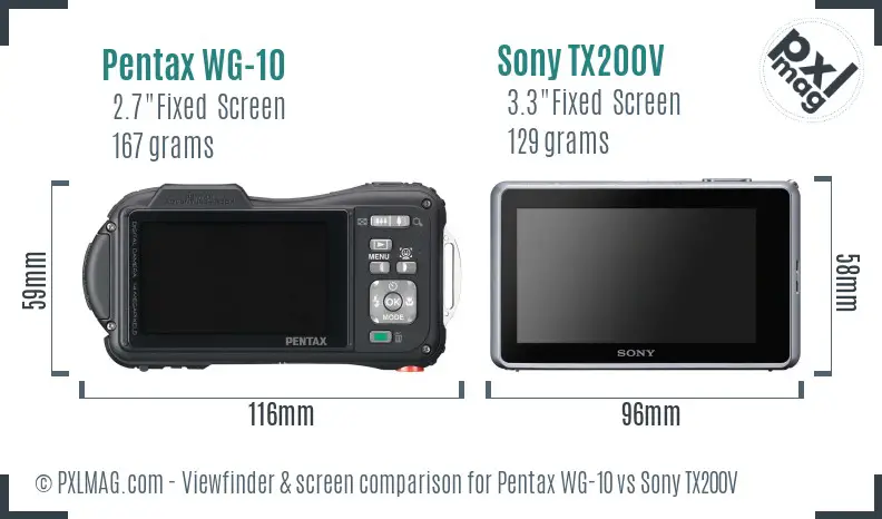 Pentax WG-10 vs Sony TX200V Screen and Viewfinder comparison