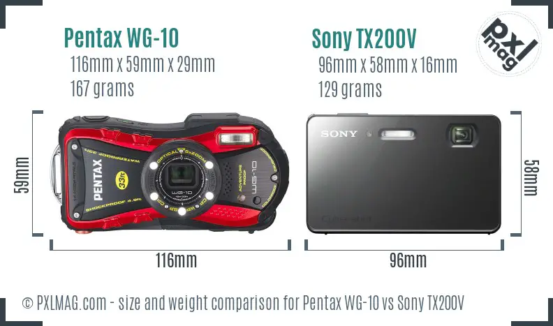 Pentax WG-10 vs Sony TX200V size comparison