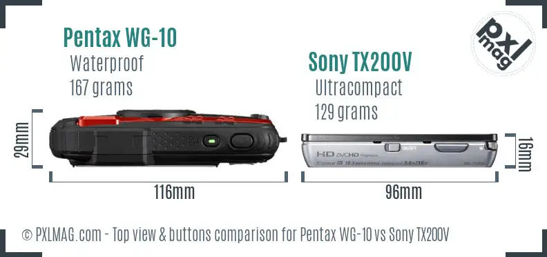 Pentax WG-10 vs Sony TX200V top view buttons comparison