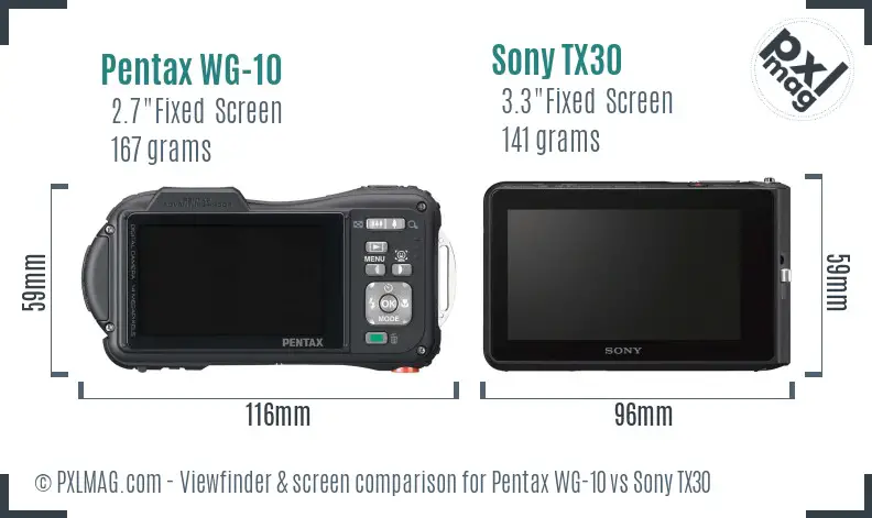 Pentax WG-10 vs Sony TX30 Screen and Viewfinder comparison