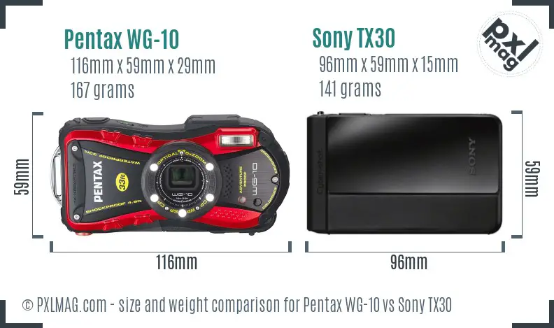 Pentax WG-10 vs Sony TX30 size comparison