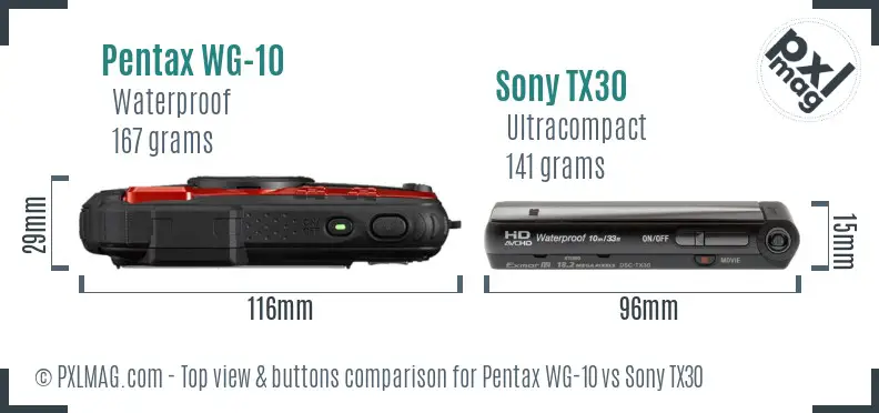 Pentax WG-10 vs Sony TX30 top view buttons comparison