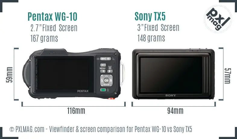 Pentax WG-10 vs Sony TX5 Screen and Viewfinder comparison