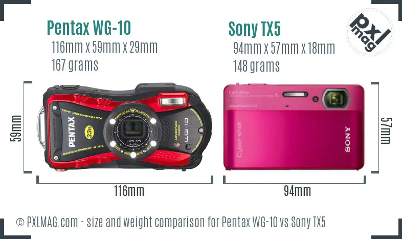 Pentax WG-10 vs Sony TX5 size comparison