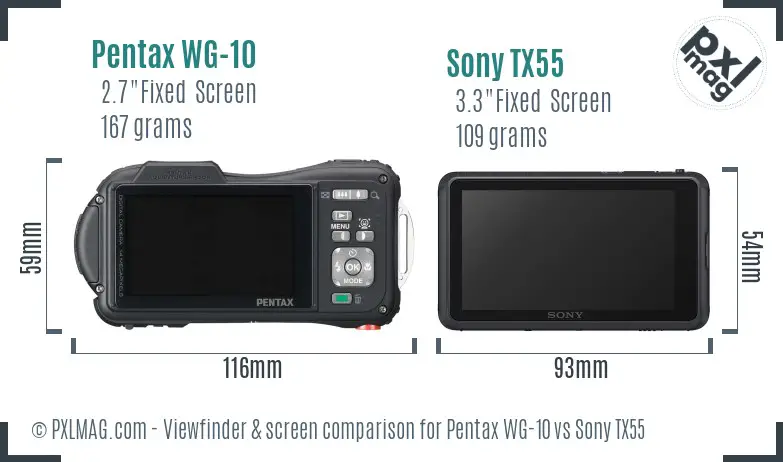 Pentax WG-10 vs Sony TX55 Screen and Viewfinder comparison