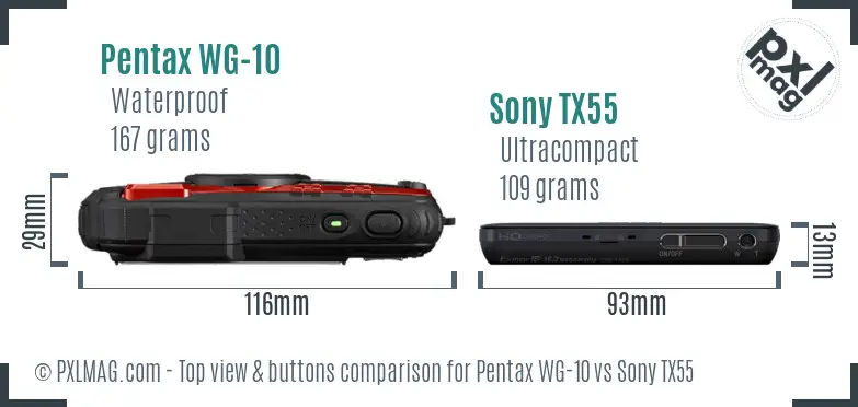 Pentax WG-10 vs Sony TX55 top view buttons comparison