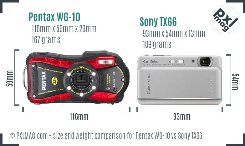 Pentax WG-10 vs Sony TX66 size comparison