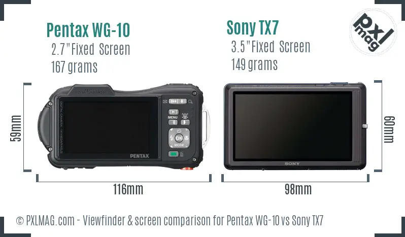 Pentax WG-10 vs Sony TX7 Screen and Viewfinder comparison