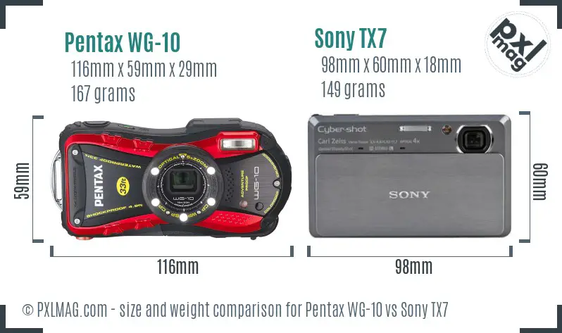 Pentax WG-10 vs Sony TX7 size comparison