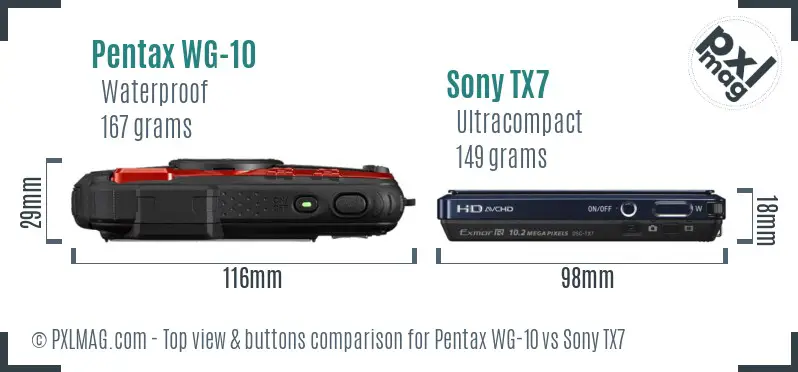 Pentax WG-10 vs Sony TX7 top view buttons comparison