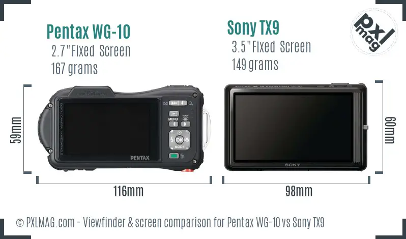 Pentax WG-10 vs Sony TX9 Screen and Viewfinder comparison