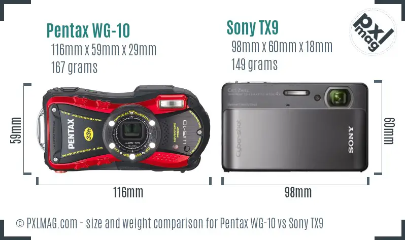 Pentax WG-10 vs Sony TX9 size comparison