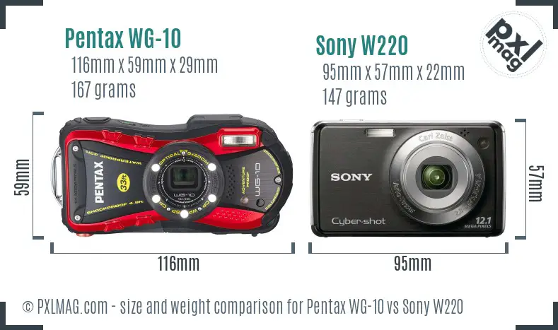 Pentax WG-10 vs Sony W220 size comparison