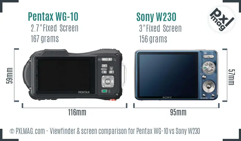 Pentax WG-10 vs Sony W230 Screen and Viewfinder comparison