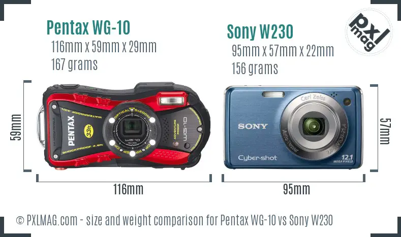 Pentax WG-10 vs Sony W230 size comparison