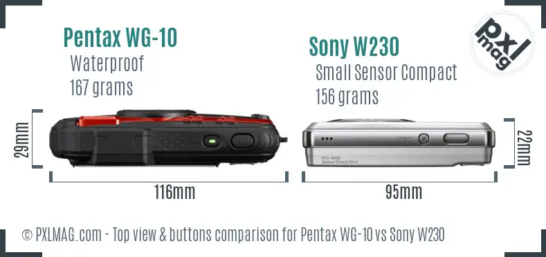 Pentax WG-10 vs Sony W230 top view buttons comparison