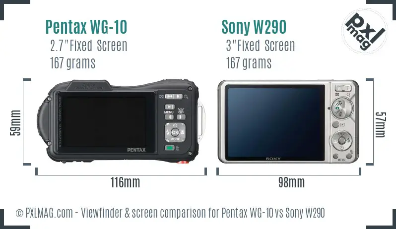 Pentax WG-10 vs Sony W290 Screen and Viewfinder comparison
