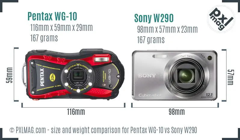 Pentax WG-10 vs Sony W290 size comparison