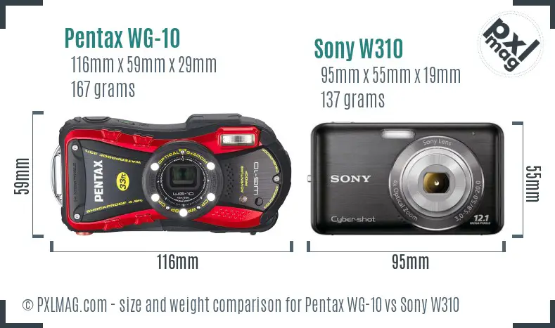 Pentax WG-10 vs Sony W310 size comparison